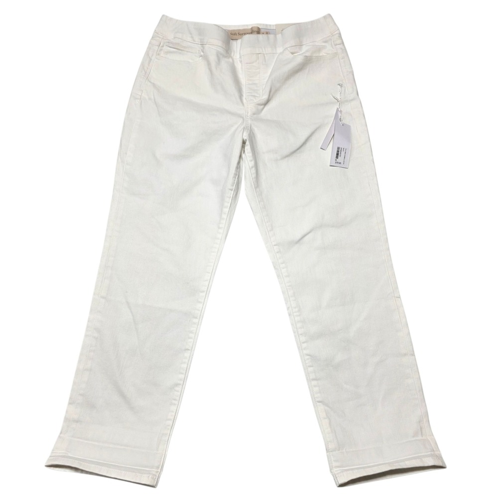 NEW Soft Surroundings White Denim Pull On Straight Leg‎ Crop Comfort Jeans M